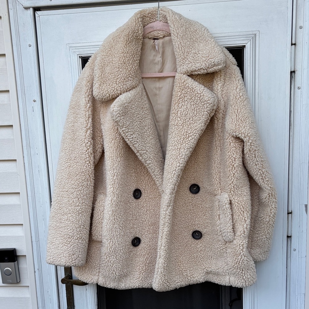 Free People Ladies Cream Sherpa Jacket-M